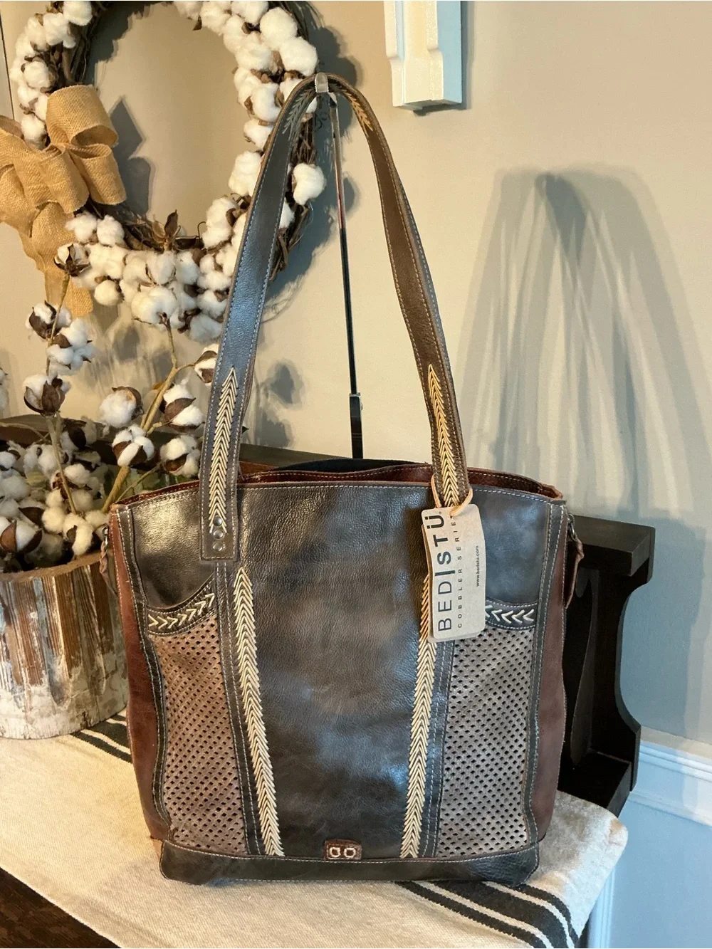 NWT Bed Stu Leather Amelie Expandable Shoulder Bag Tote Starry Night MSRP $365
